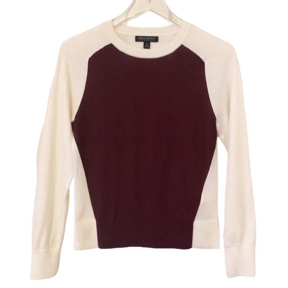 Banana Republic | Wool Red Ivory Color Block Crewneck Long Sleeve Sweater XS